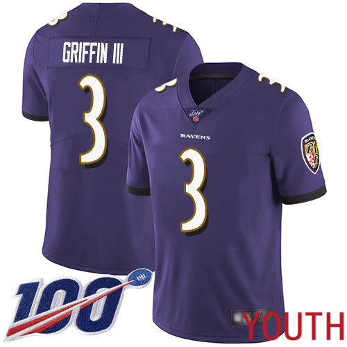 Baltimore Ravens Limited Purple Youth Robert Griffin III Home Jersey NFL Football #3 100th Season Vapor Untouchable->youth nfl jersey->Youth Jersey